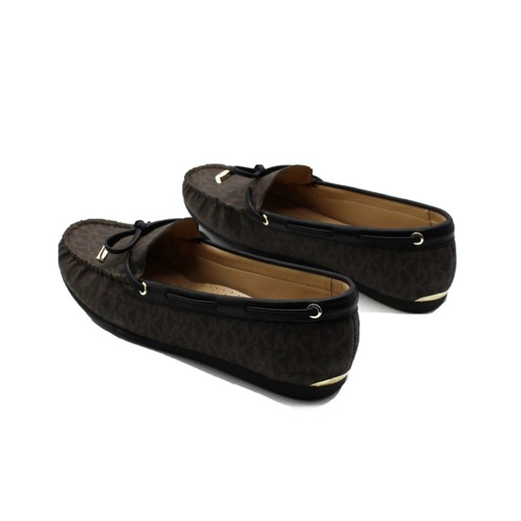 Michael Kors Sutton Sz 10 Loafers Logo Print Moc Flats Brown/Black Slip On Bow - Picture 7 of 9